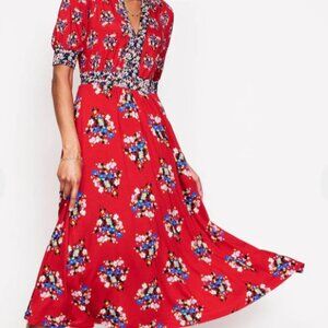 Boden Lily Hotched Jersey Midi Dress - Red Floral